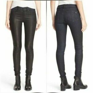 NWOT Rag & Bone Hyde 100% lamb leather skinny jean- combo Essex wash den…